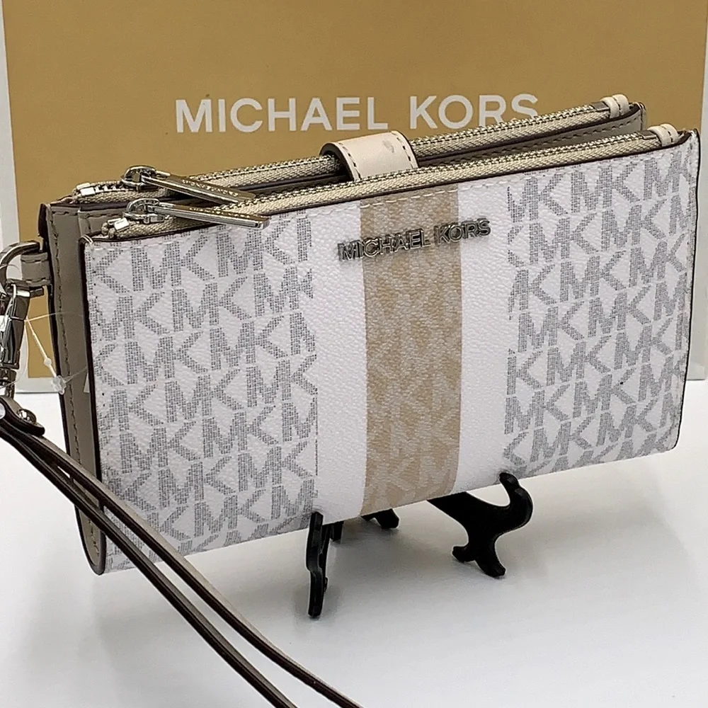 MICHAEL KORS LARGE DOUBLE ZIP WRISTLET LIGHT SAND MULTI COLOR